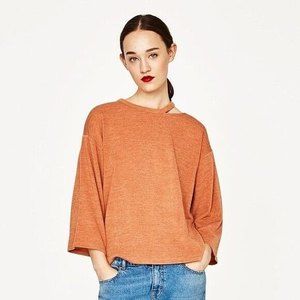Zara Cut Out Neckline Pullover Sweater Women Size Small Orange